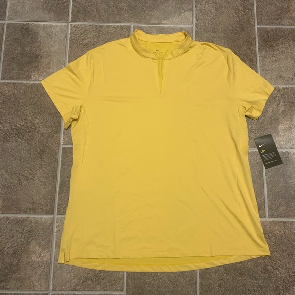 Nike Dri-Fit V-Neck Blade Golf Polo Shirt Yellow - Picture 1 of 7